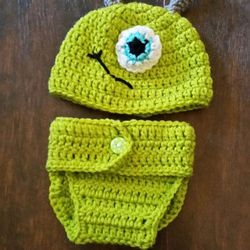 Mike monsters inc diaper cover set crochet baby photo prop