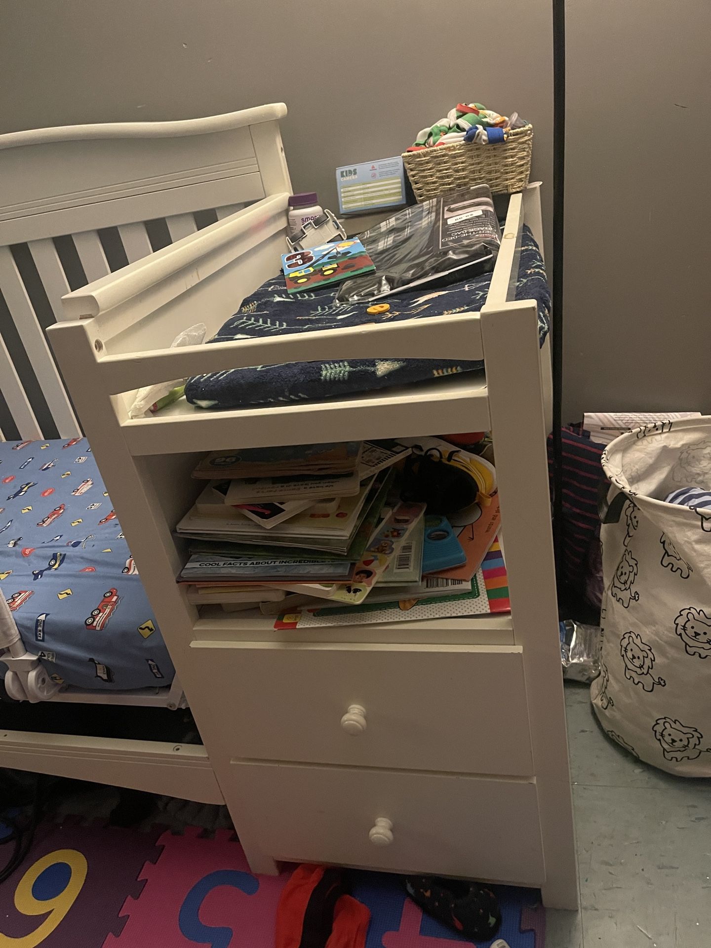 Toddler Bed With Safety Rail & Changing Table
