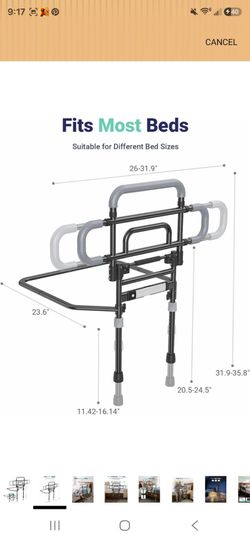 Bed Rails for Elderly Adults Safety, 180 Foldable Bed Rail with Adiustable Heiaht & Width, 350lb Load, Extra- High Design, Wide Base, LED Light & Stor
