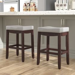 24" Cambridge Wood 2-Piece Bar Stools with Gray Cushion, Espresso