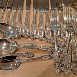 GORGEOUS WALLACE *ROSE POINT*STERLING SILVER FLATWARE 12 PC SET**2000 GRAMS  