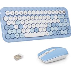New! Wireless Keyboard and Mouse Combo, Cute Keycaps Keyboard with Hexagonal Keys and Chic Optical Mouse