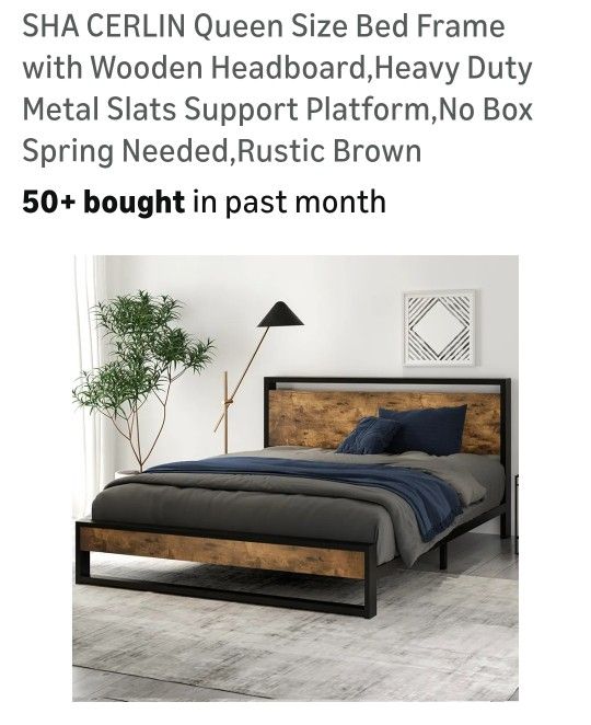 Queen SIZE BED FRAME With Wooden Headboard And Footboard Rustic Brown