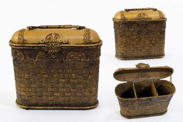 Vintage Ornate Metal Storage Chest Fleur De Lis Basket Style Hinged Lid Box