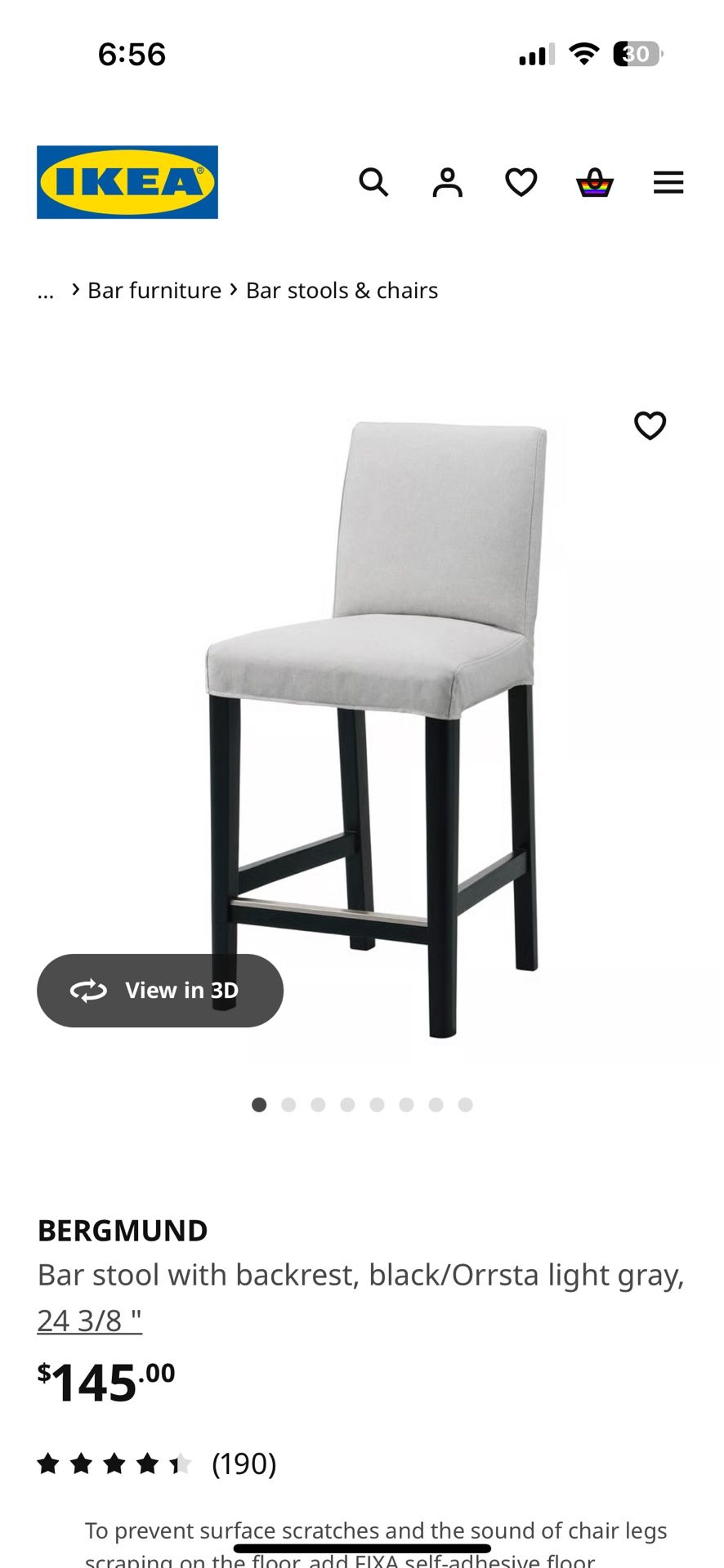 IKEA BERGMUND Bar Stool with Backrest