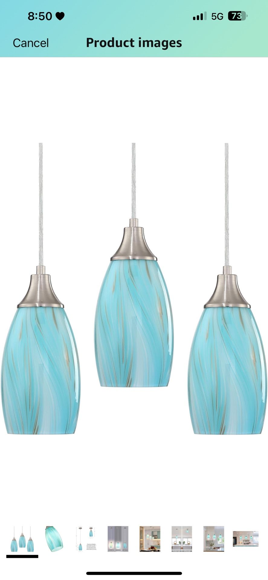 Mini Art Glass Pendant Lights Kitchen Island,Handcrafted Teal 