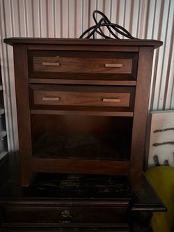 Dark Wood Nightstand with Two Drawers