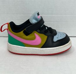 Nike Court Borough Toddler Shoes - Black/Green with Pink Swoosh Size 8C