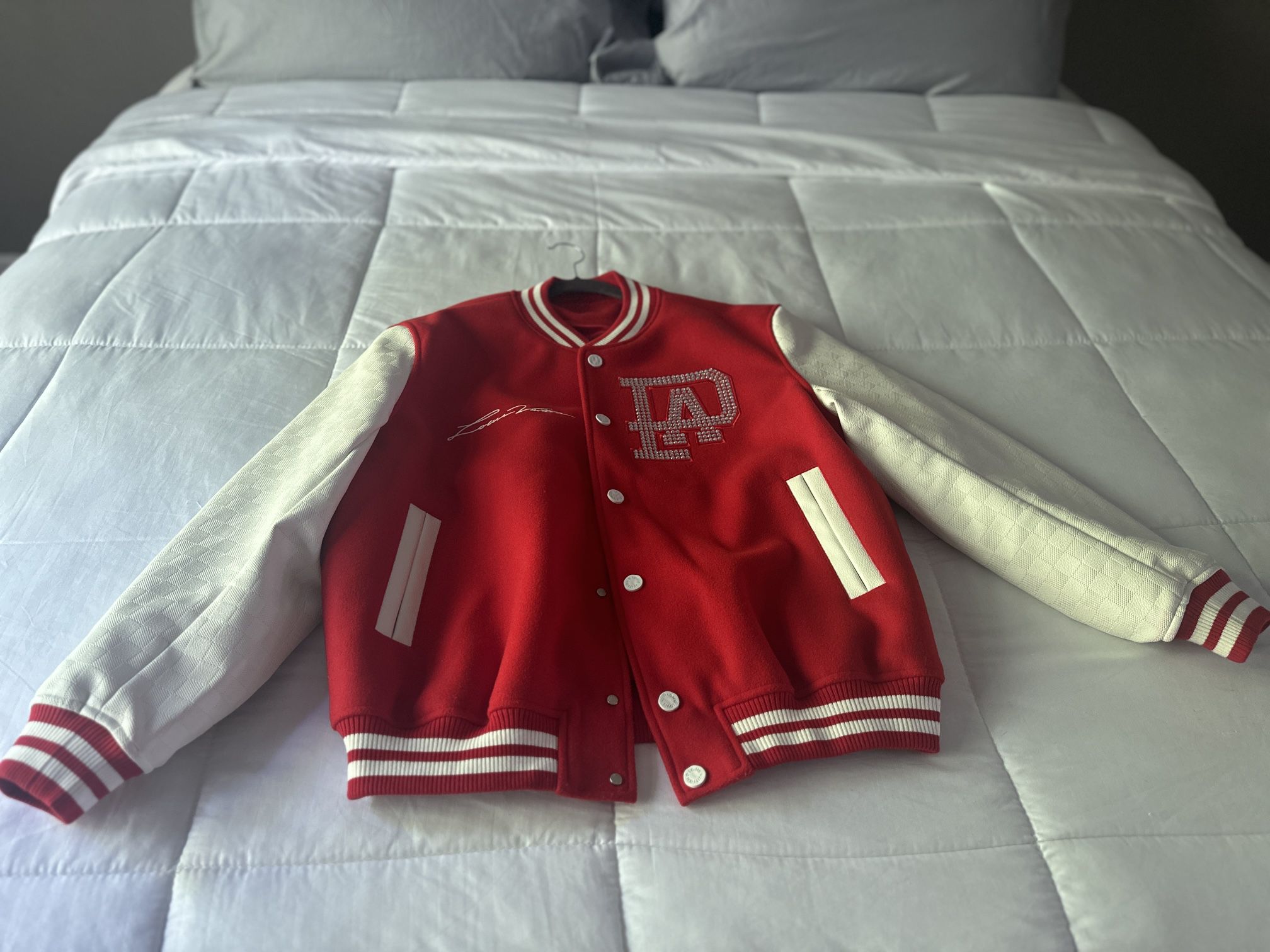 Louis Vuitton Mix Leather Varsity Red Jacket . Size 52