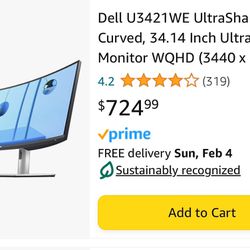 New Without Box - Dell Ultrasharp U3421WE monitor
