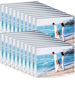 Handepo 20 Pcs Acrylic Picture Frame Bulk Clear Acrylic Photo Frame Magnetic Desktop Display Double