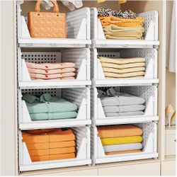 SNSLXH 5 Pack Stackable Closet Storage Basket, Multifunctional & Foldable Closet Organizer for Bathroom Kitchen Laundry Room Wardrobe Storage, Space-S