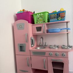 Pink Play Kitchen Set + Play Food — Excellent Condition