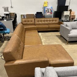 Cassie Tan Leather Sectional Sofa Left Facing Chaise