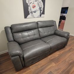 Gray Leather Recliner Sofa 