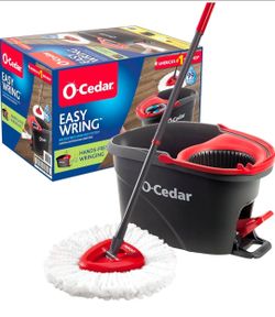 O-Cedar EasyWring Microfiber Spin Mop, Bucket Floor Cleaning System, Red, Gray, Standard