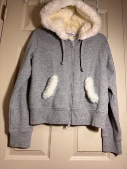 Energie Gray Zip-Up Hoodie with Faux Fur Trim