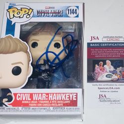 JEREMY RENNER SIGNED AUTOGRAPHED CIVIL WAR HAWKEYE FUNKO POP #1144 JSA COA RARE!