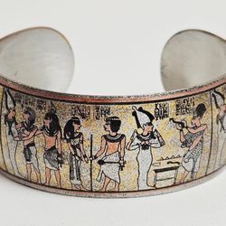 Vintage Reed & Barton Damascene Cuff Bracelet Egyptian Bronze/Gold/Silver Tone