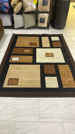 Brown Geometric Block Pattern Area Rug