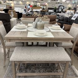 Dining Table, 4 Chairs And Bench 