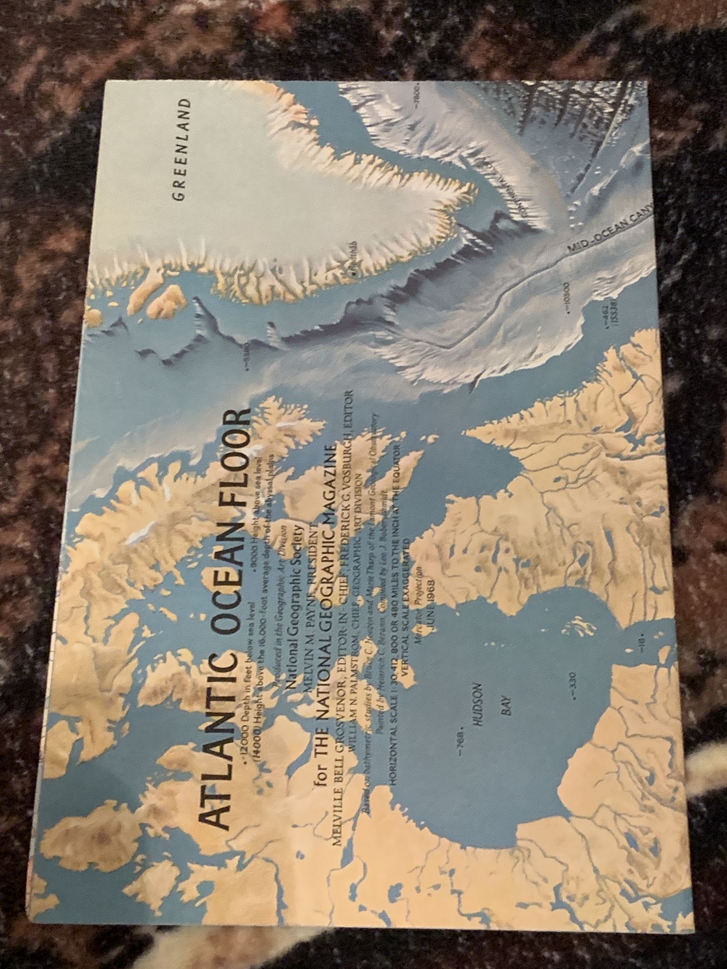 Vintage January 1968 National Geographic Magazine Map - Atlantic Ocean Floor