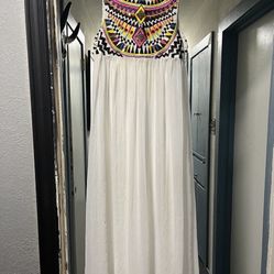 Egyptian White Embroidered Dress Sz Large