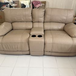 Genuine Leather – Reclining Taupe Loveseats