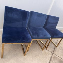 3 Blue Velvet Chairs