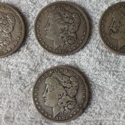Lot Of 4 Morgan Dollars: 3 X 1882 & 1 X 1882 O