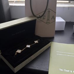 Van Cleef & Arpels Gold Plated 5 Motif Bracelet – With Bag & Card