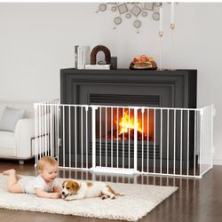 29-127.5" Extra Wide Baby Gate, 5 Metal Panels Baby Fence, Gate for Dog Pet, 28'' Tall White, With Screws