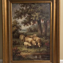 Large Sheep Oil Painting Signed