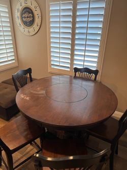 Round Wood Dining Table with 4 Chairs