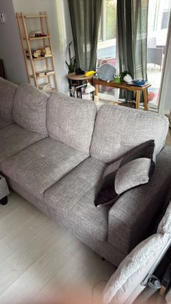Gray Fabric 3-Seat Sofa with ottoman