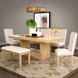 NEW-Natural 6-Piece Extendable Dining Set