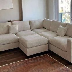 New 99x99 Corduroy Sectional Couch With Ottoman / Free Delivery 