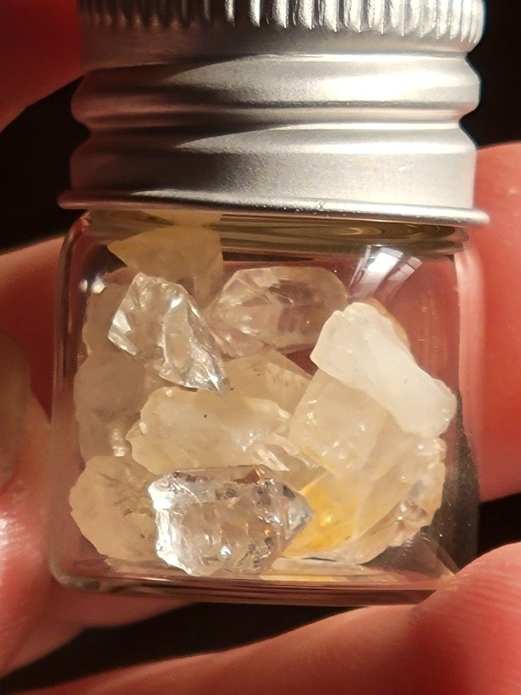 Natural Clear QUARTZ  Crystal Inside A Glass Specimen Jar 1.2" Jar Filled 