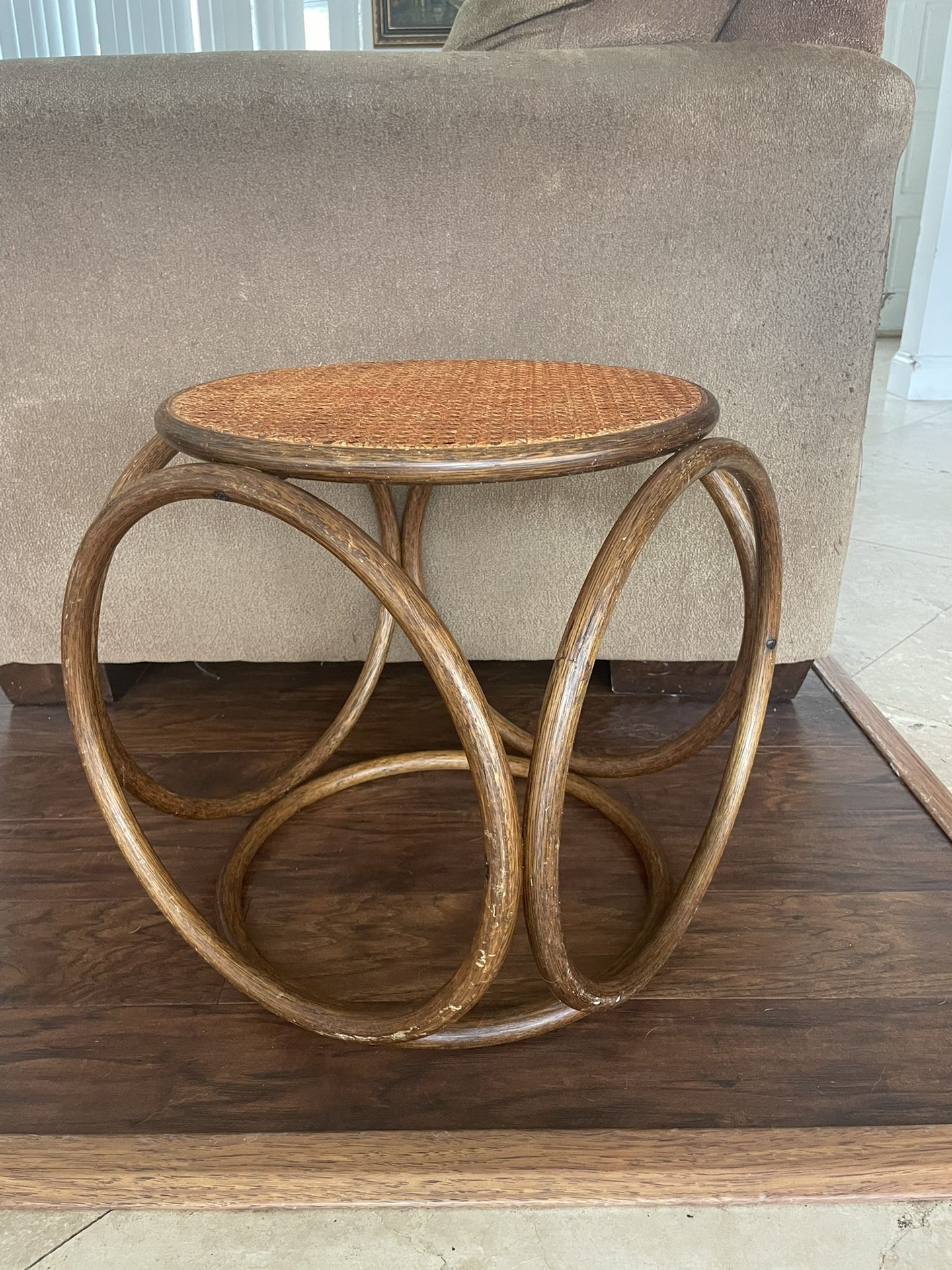 17x17 Rattan Wicker Indonesian Style Weaved Small Side Table Stool Decorative