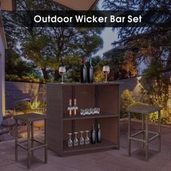 Wicker Bar Set With Stools