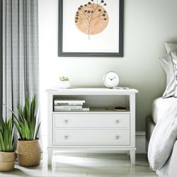 Wide Nightstand with Drawer, Soft White