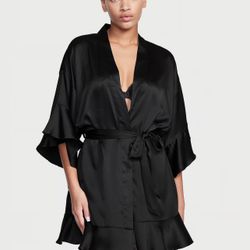 XS Victoria’s Secret Black Semi-Sheer Robe Nightgown/Lingerie Coverup with Belt