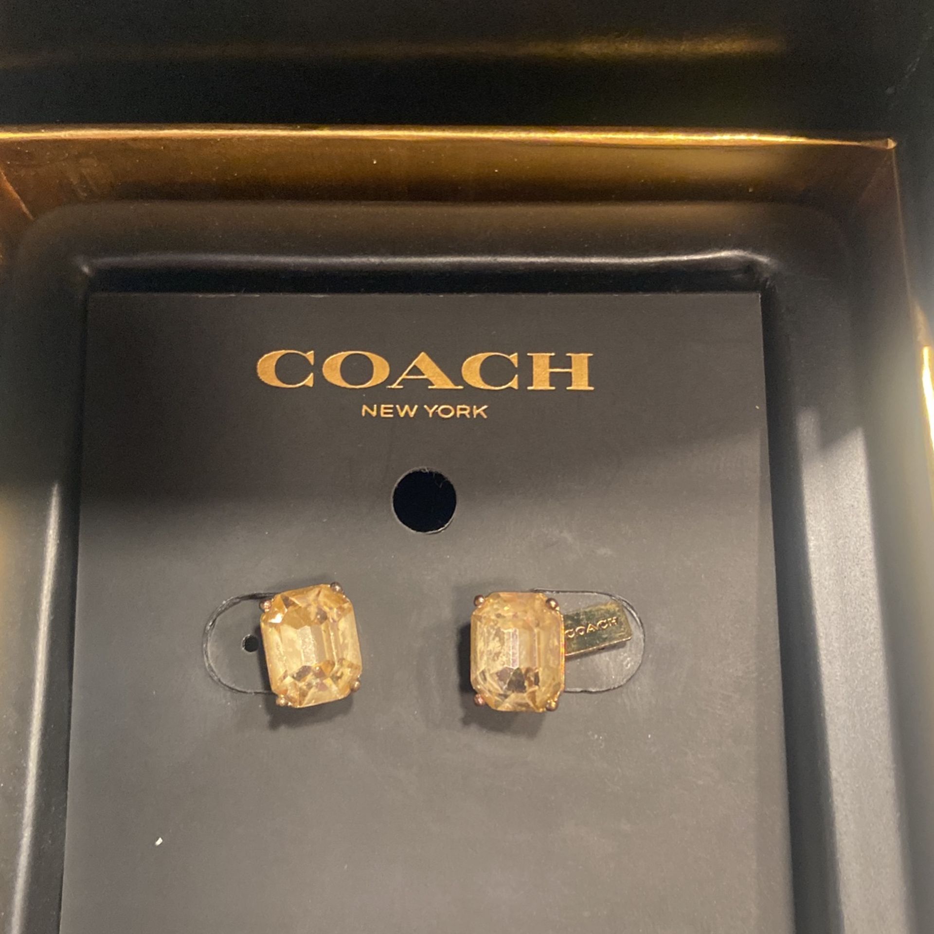 Coach Rose Gold Champagne Gemstone Stud Earrings 