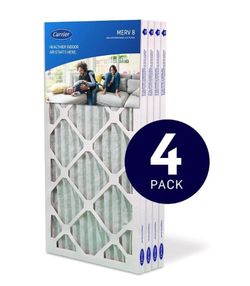 Carrier Air Filter, 1" MERV 8, Pleated, AC / Furnace, 4-Pack