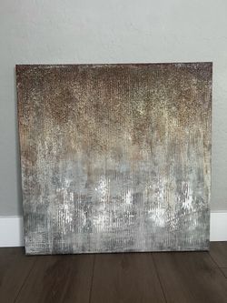 32x32 LARGE Textured Canvas Brown/Beige/Grey/Gold/White Artwork