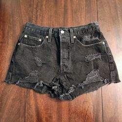 Black Distressed Denim Cutoff Shorts