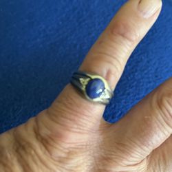 Blue Linde Ring (Blue Star Sapphire) W/2 Diamonds - Size 7-1/4
