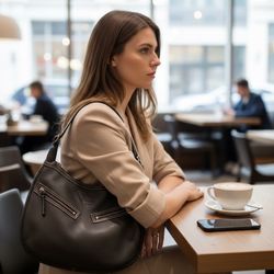Dooney & Bourke Black Circle Hobo Purse Pebble Leather Great! Satchel