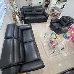 Living Room Set Sofa Set Couch Gallia Black Leather 5 Pc Dual Power Reclining (Sofia Vergara Collection)
