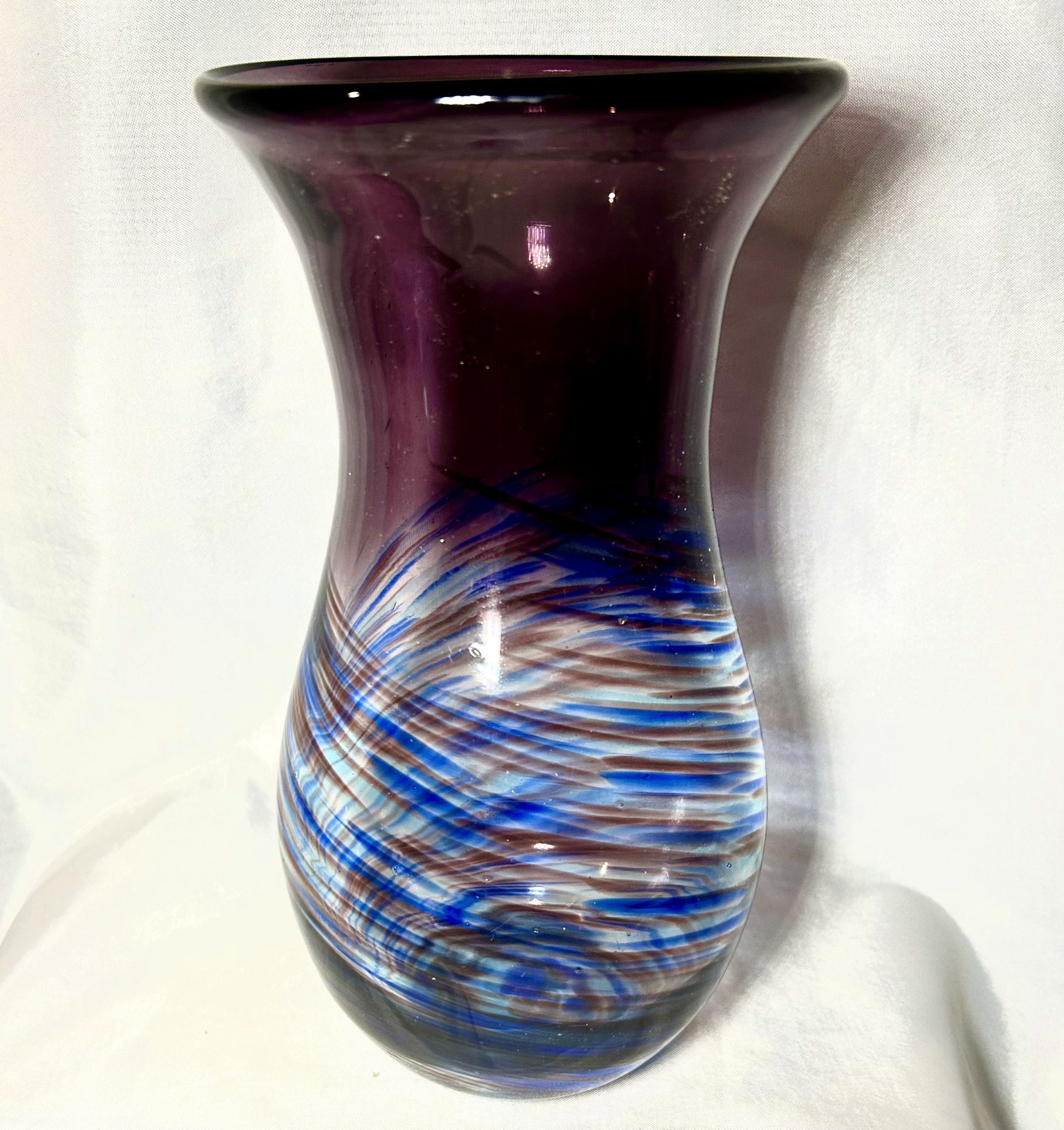 Hand-Blown Art Glass Purple with Colorful Swirls Vase Blue And Purples Swirlsq
